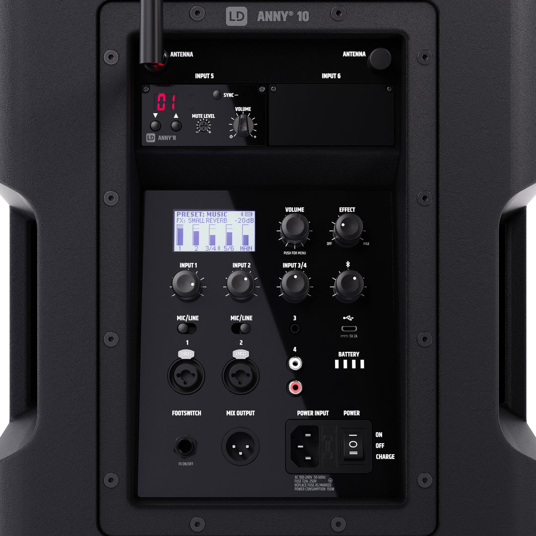LD Systems ANNY® 10 BPH B6 - 10" bærbart, batteridrevet Bluetooth® PA-system med mixer og 1 x headsetmikrofon (inkl. bodypack)