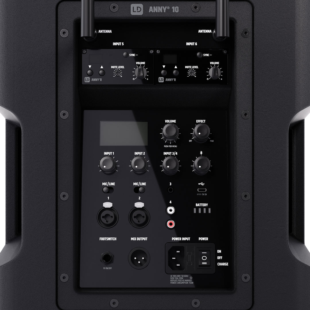 LD Systems ANNY® 10 HBH 2 B6 - 10" bærbart, batteridrevet Bluetooth® PA-system med mixer, 1x trådløs håndholdt og 1x headsetmikrofon (inkl. bodypack)