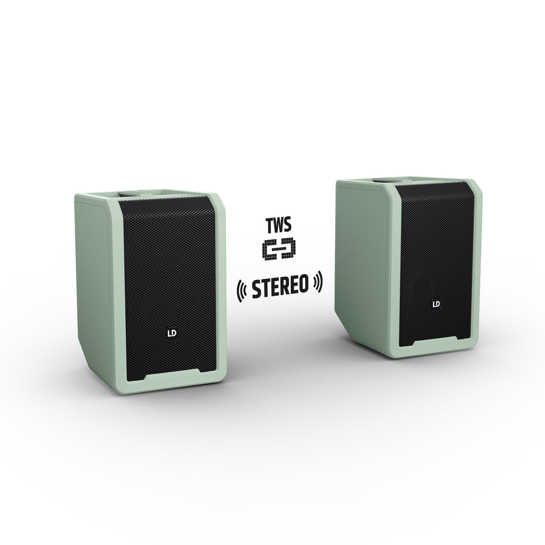 LD Systems ANNY® 8 BPH B5 GN - Bærbar batteridrevet Bluetooth® PA-høyttaler med mikser og 1x headset-mikrofon (inkl. bodypack), Adventure Green