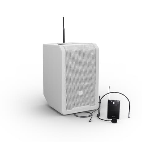 LD Systems ANNY® 8 BPH B5 W - Bærbar batteridrevet Bluetooth® PA-høyttaler med mikser og 1x headset-mikrofon (inkl. bodypack), Pure White