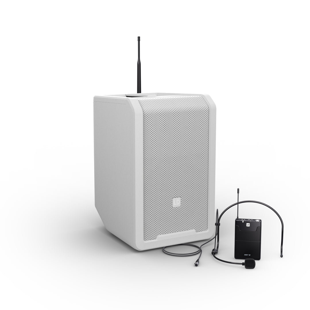 LD Systems ANNY® 8 BPH B5 W - Bærbar batteridrevet Bluetooth® PA-høyttaler med mikser og 1x headset-mikrofon (inkl. bodypack), Pure White