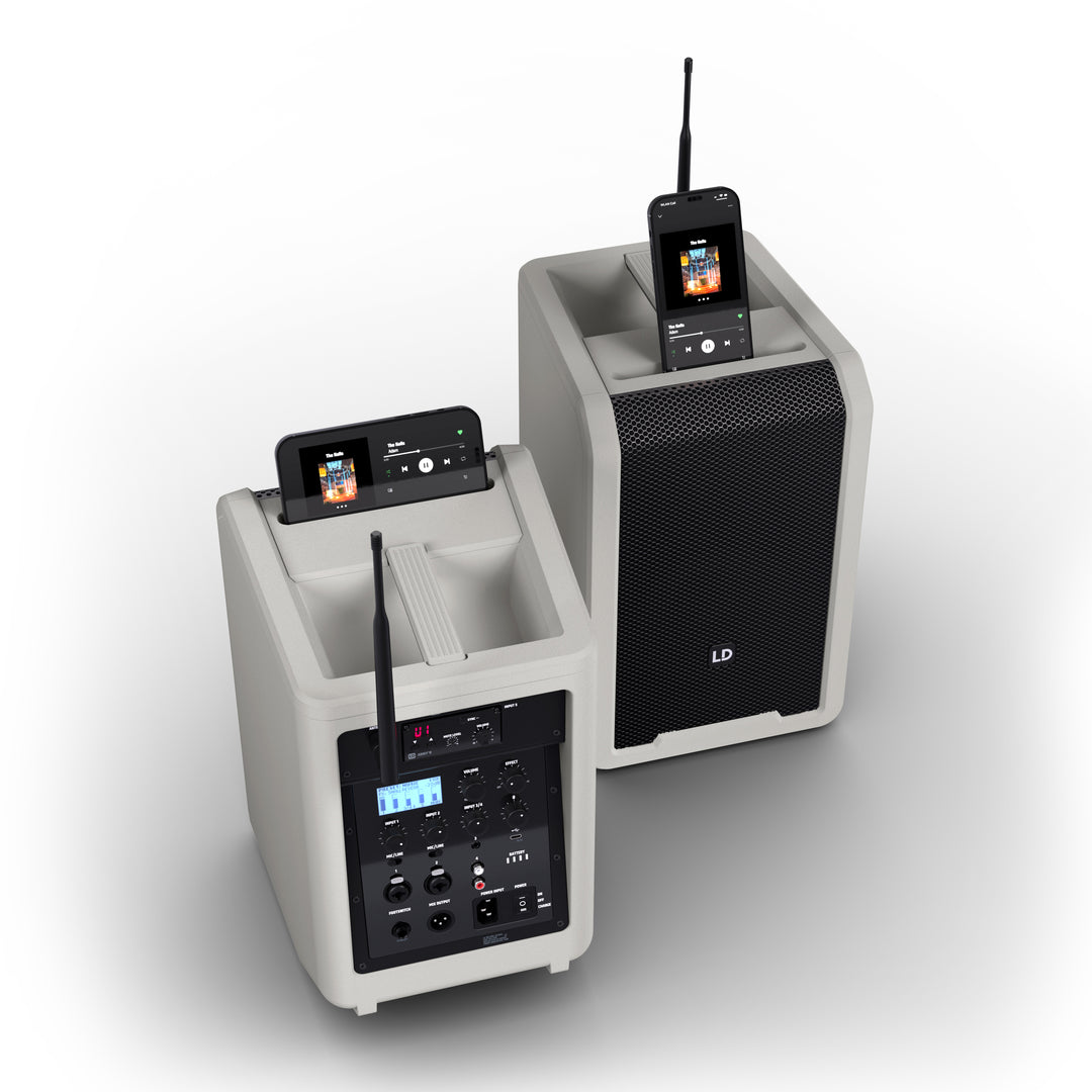 LD Systems ANNY® 8 BPH B6 G - Bærbar batteridrevet Bluetooth® PA-høyttaler med mikser og 1x headsetmikrofon (inkl. bodypack), Urban Grey