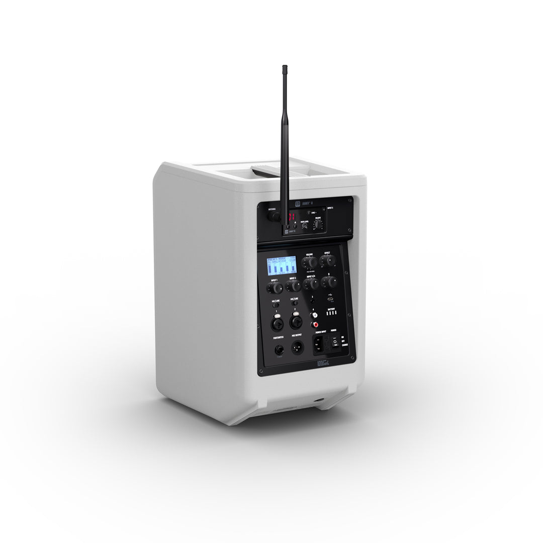 LD Systems ANNY® 8 BPH B6 W - Bærbar batteridrevet Bluetooth® PA-høyttaler med mikser og 1x headset-mikrofon (inkl. bodypack), Pure White