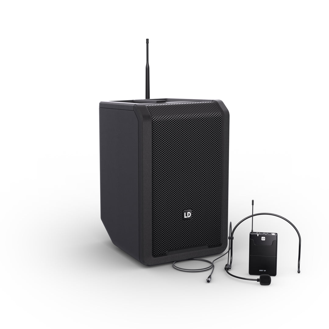LD Systems ANNY® 8 BPH B6 - Bærbar batteridrevet Bluetooth® PA-høyttaler med mikser og 1x headset-mikrofon (inkl. bodypack), Stage Black