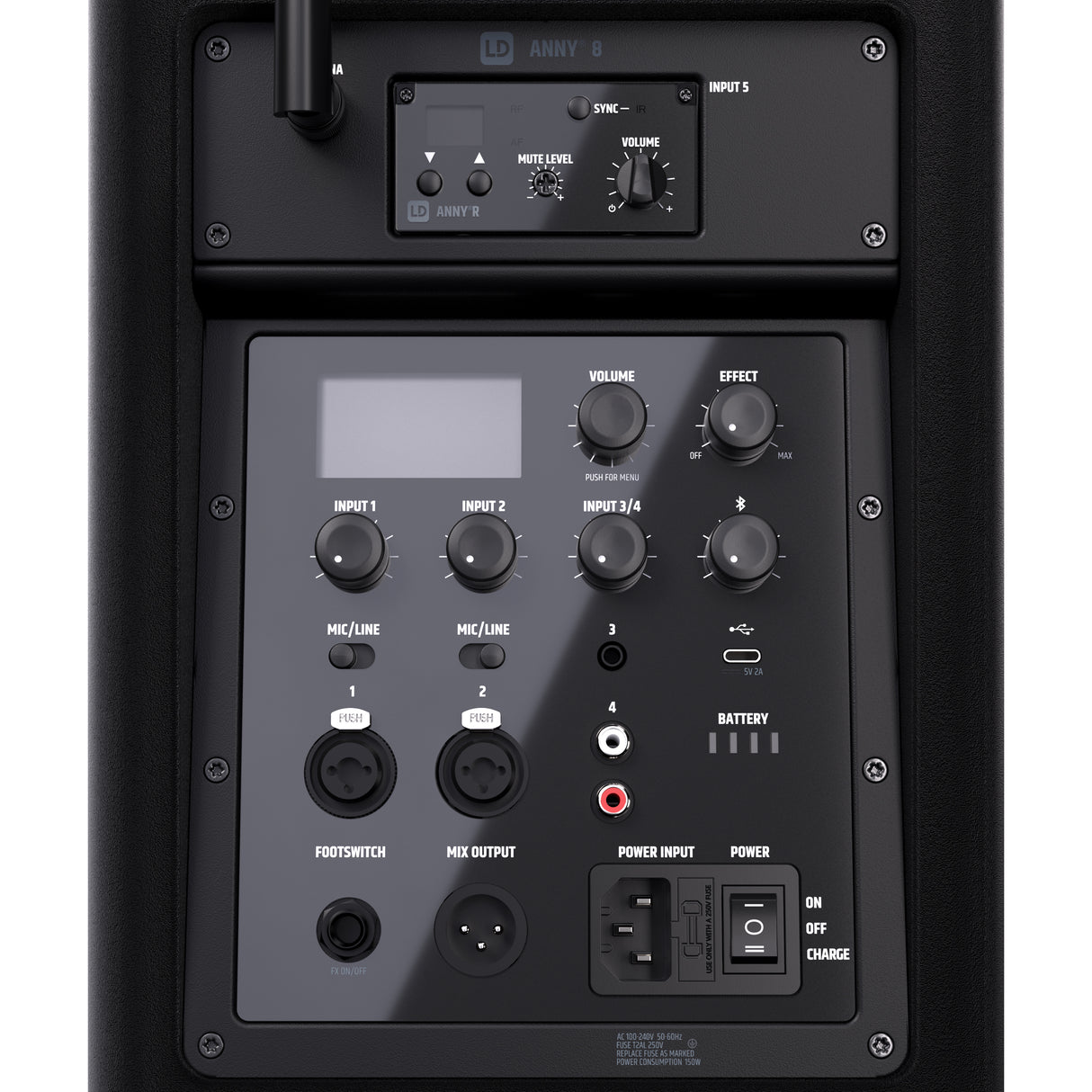 LD Systems ANNY® 8 BPH B6 - Bærbar batteridrevet Bluetooth® PA-høyttaler med mikser og 1x headset-mikrofon (inkl. bodypack), Stage Black
