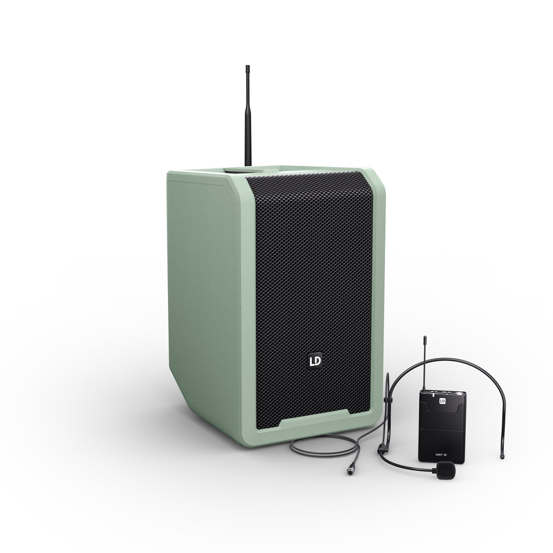 LD Systems ANNY® 8 BPH B8 GN - Bærbar batteridrevet Bluetooth® PA-høyttaler med mikser og 1x headset-mikrofon (inkl. bodypack), Adventure Green