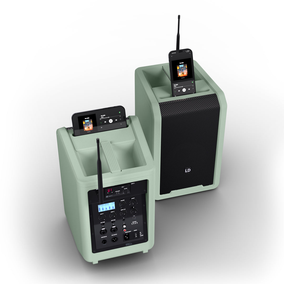 LD Systems ANNY® 8 BPH B8 GN - Bærbar batteridrevet Bluetooth® PA-høyttaler med mikser og 1x headset-mikrofon (inkl. bodypack), Adventure Green