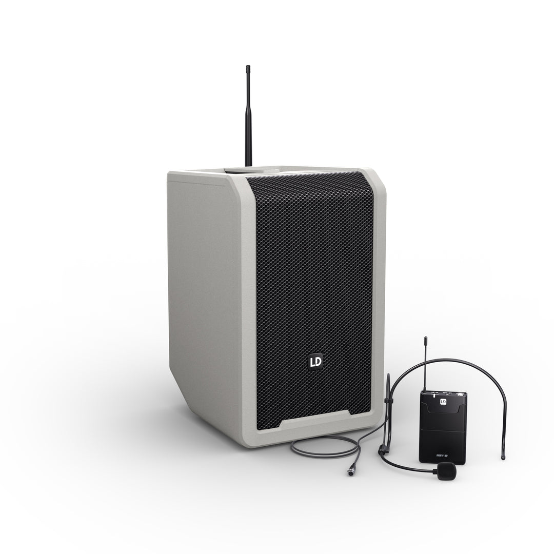 LD Systems ANNY® 8 BPH B8 G - Bærbar batteridrevet Bluetooth® PA-høyttaler med mikser og 1x headsetmikrofon (inkl. bodypack), Urban Grey
