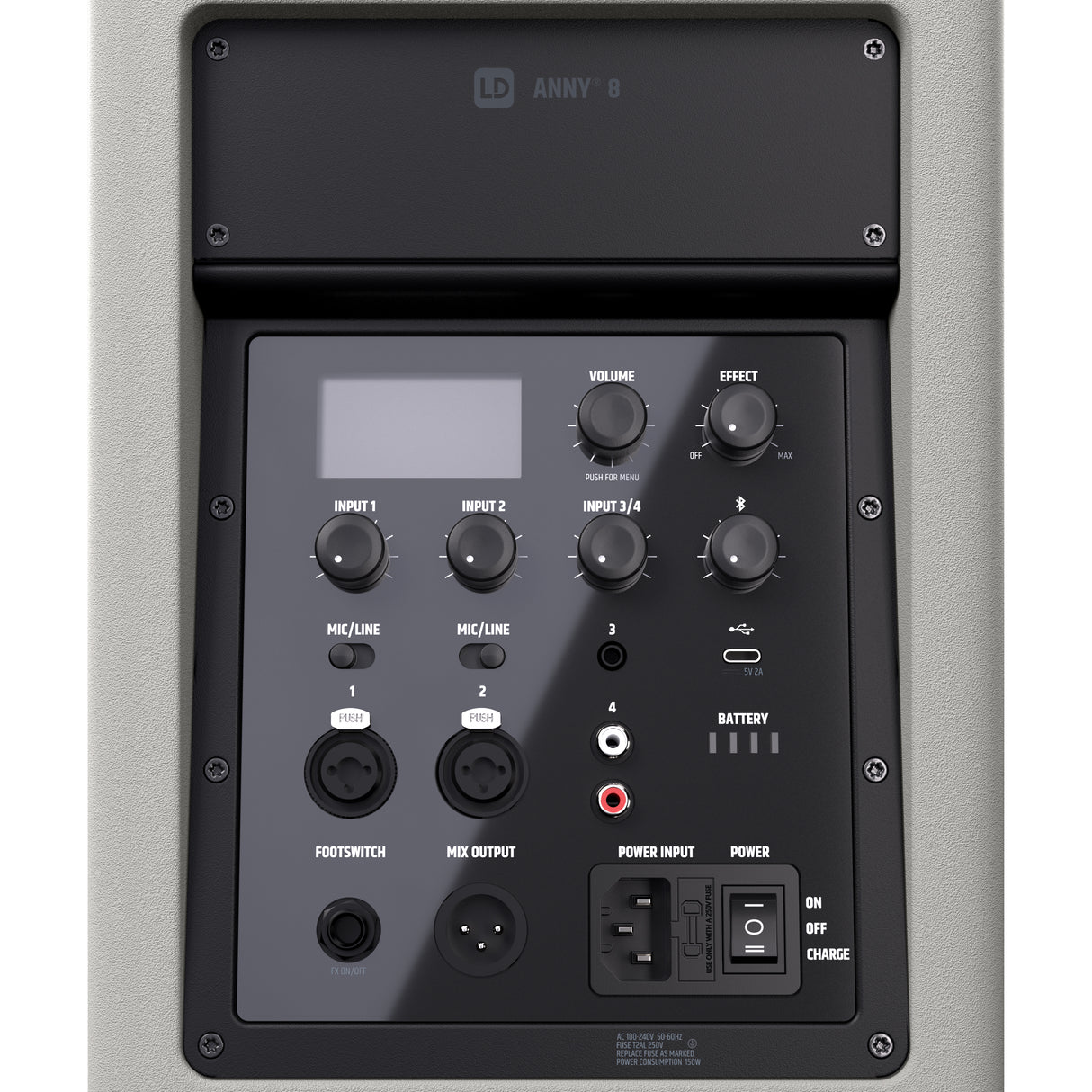 LD Systems ANNY® 8 G - Bærbar batteridrevet Bluetooth® PA-høyttaler med mikser, Urban Grey