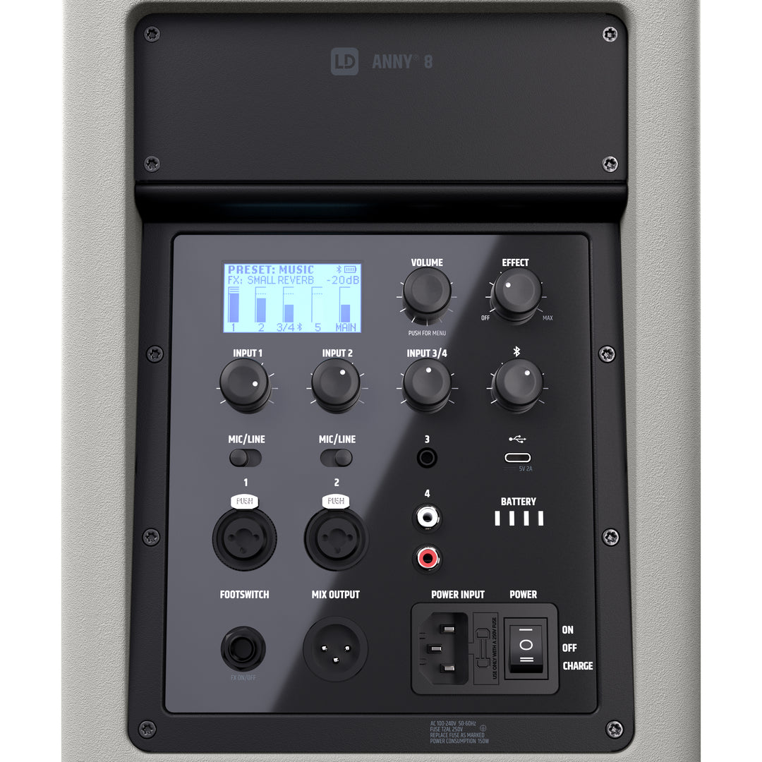 LD Systems ANNY® 8 G - Bærbar batteridrevet Bluetooth® PA-høyttaler med mikser, Urban Grey