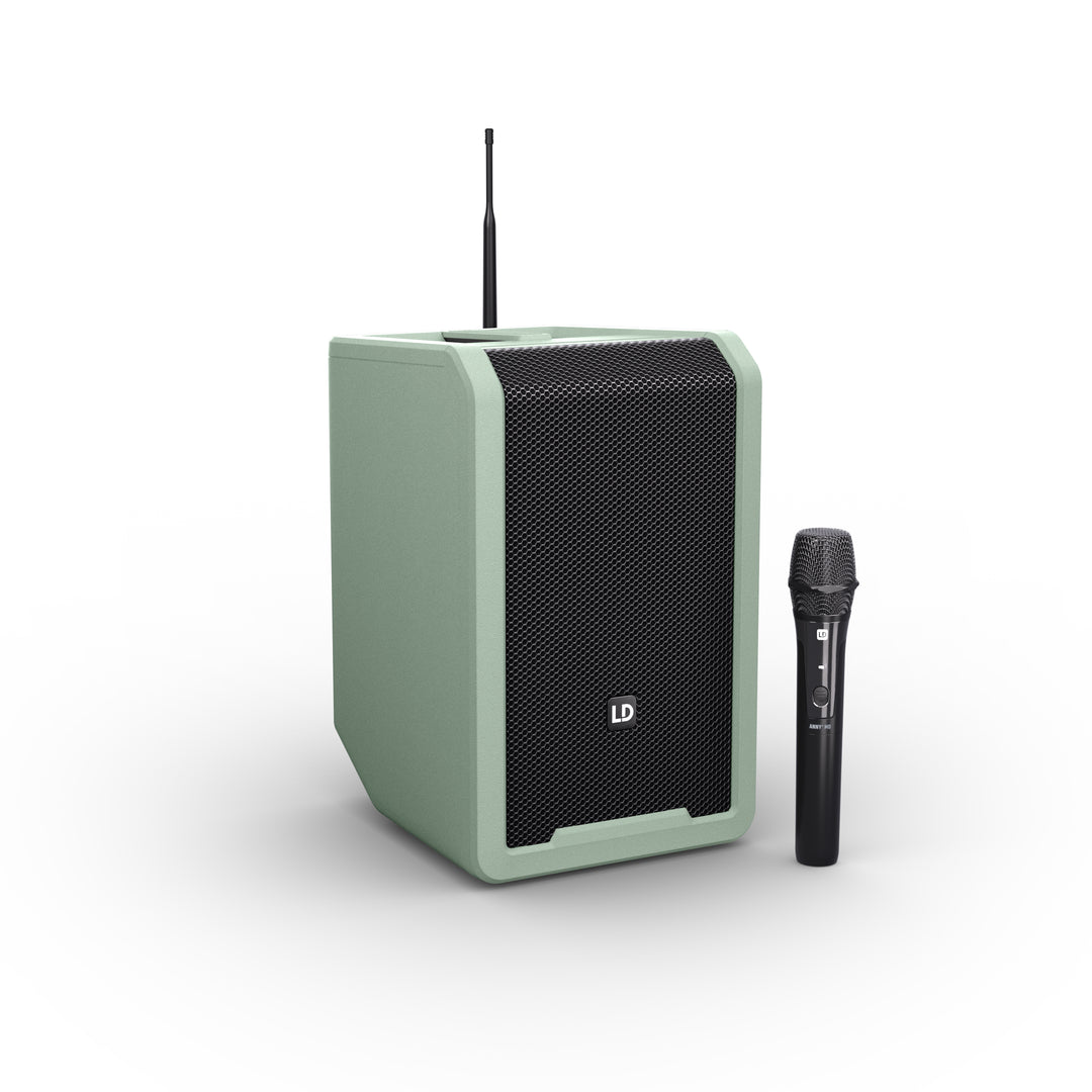 LD Systems ANNY® 8 HHD B5 GN - Bærbar batteridrevet Bluetooth® PA-høyttaler med mikser og 1x trådløs håndholdt mikrofon, Adventure Green