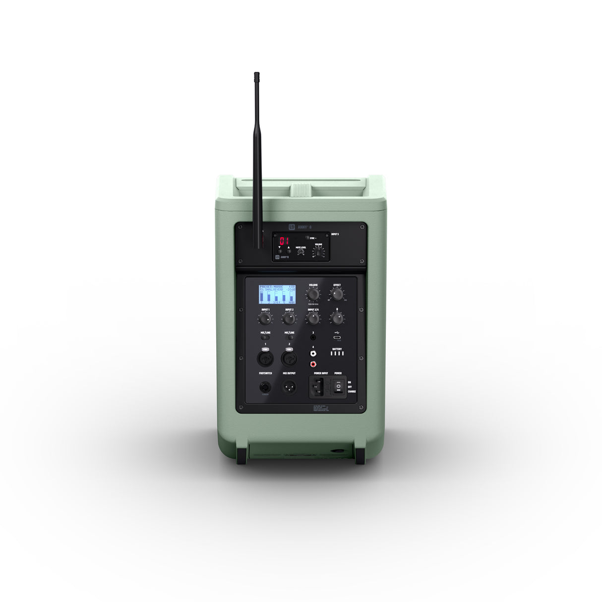 LD Systems ANNY® 8 HHD B5 GN - Bærbar batteridrevet Bluetooth® PA-høyttaler med mikser og 1x trådløs håndholdt mikrofon, Adventure Green