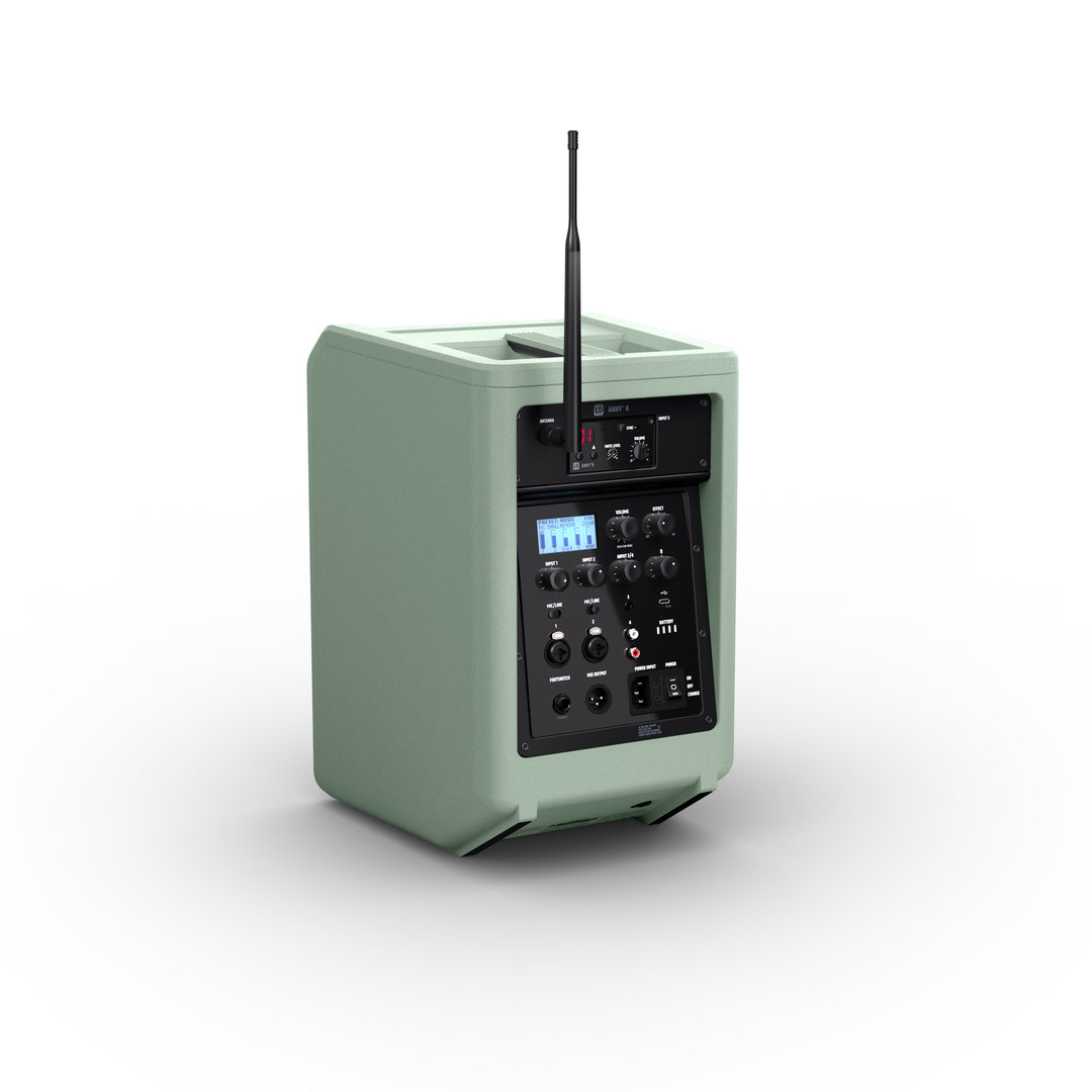 LD Systems ANNY® 8 HHD B6 GN - Bærbar batteridrevet Bluetooth® PA-høyttaler med mikser og 1x trådløs håndholdt mikrofon, Adventure Green