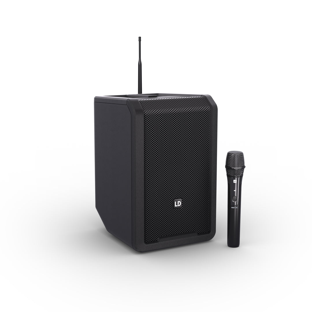 LD Systems ANNY® 8 HHD B6 - Bærbar batteridrevet Bluetooth® PA-høyttaler med mikser og 1 x trådløs håndholdt mikrofon, Stage Black