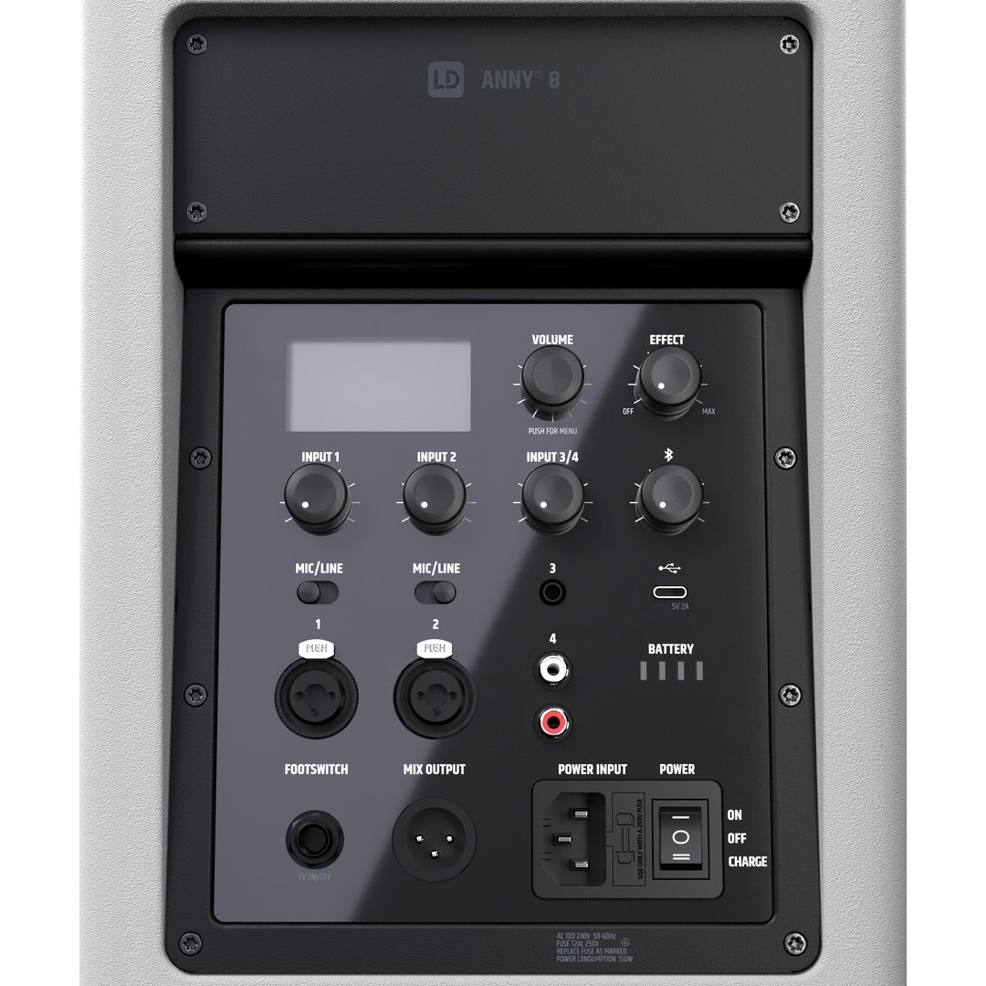 LD Systems ANNY® 8 W - Transportabel batteridrevet Bluetooth® PA-høyttaler med mikser, ren hvit