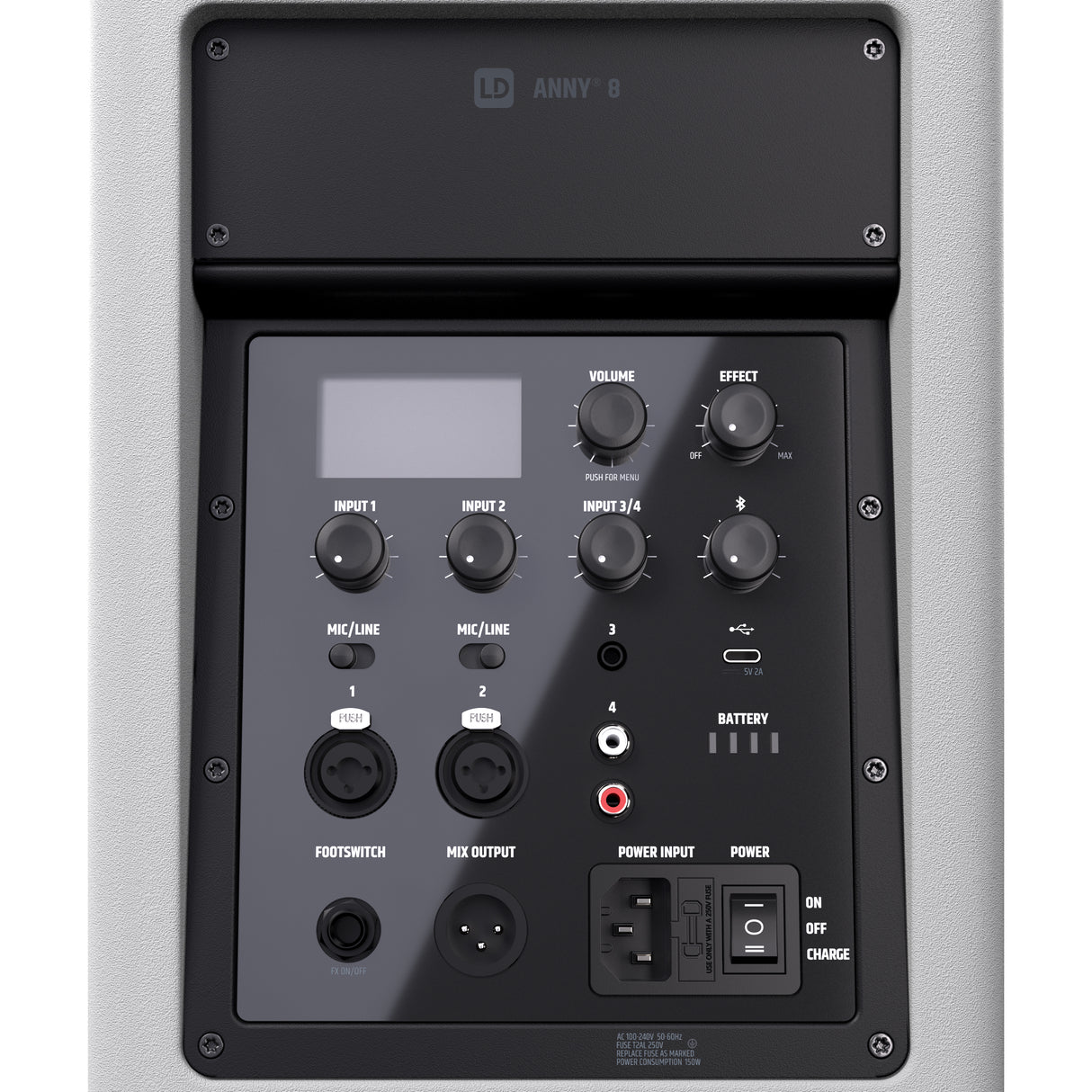 LD Systems ANNY® 8 W - Transportabel batteridrevet Bluetooth® PA-høyttaler med mikser, ren hvit