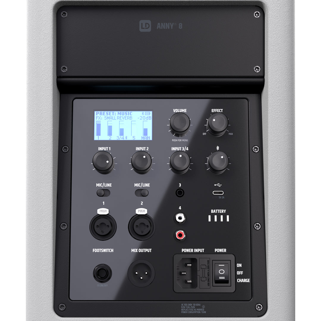 LD Systems ANNY® 8 W - Transportabel batteridrevet Bluetooth® PA-høyttaler med mikser, ren hvit
