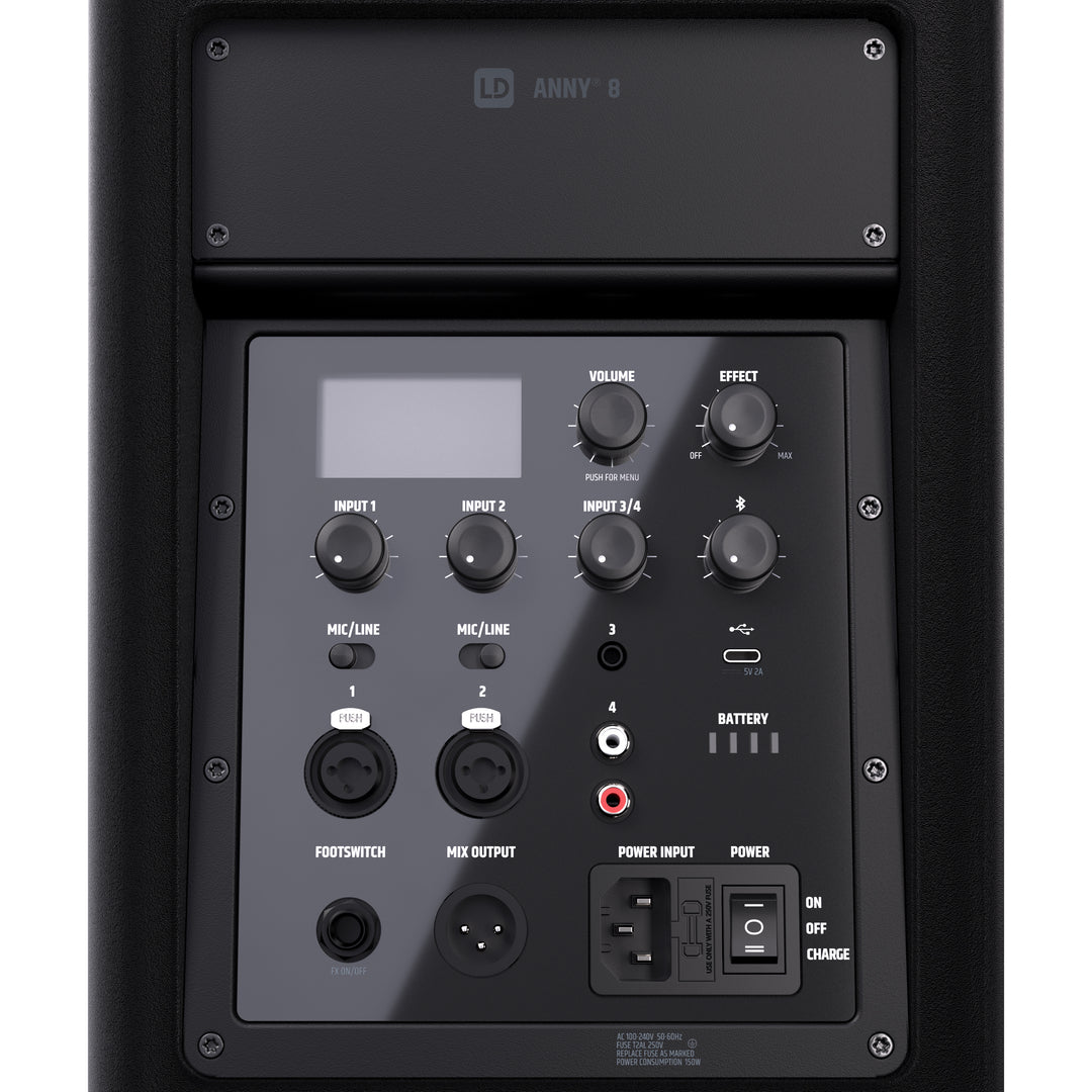 LD Systems ANNY® 8 - Bærbar, batteridrevet Bluetooth® PA-høyttaler med mixer, Stage Black