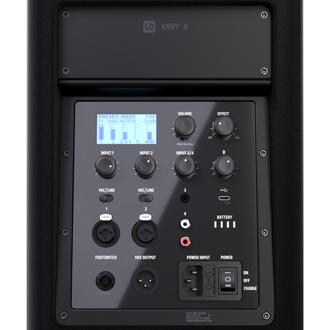LD Systems ANNY® 8 - Bærbar, batteridrevet Bluetooth® PA-høyttaler med mixer, Stage Black