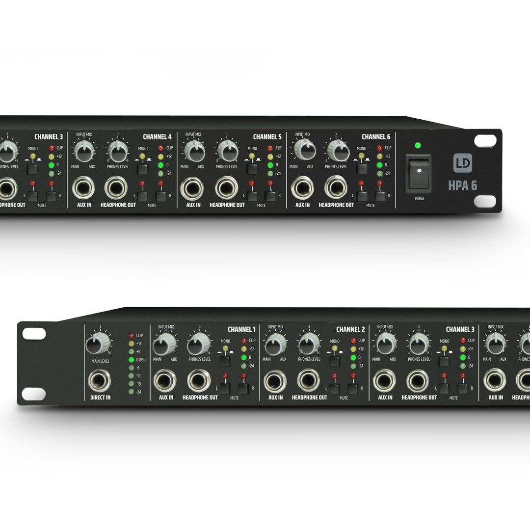 LD Systems HPA 6 - 19" 6-kanals hodetelefonforsterker