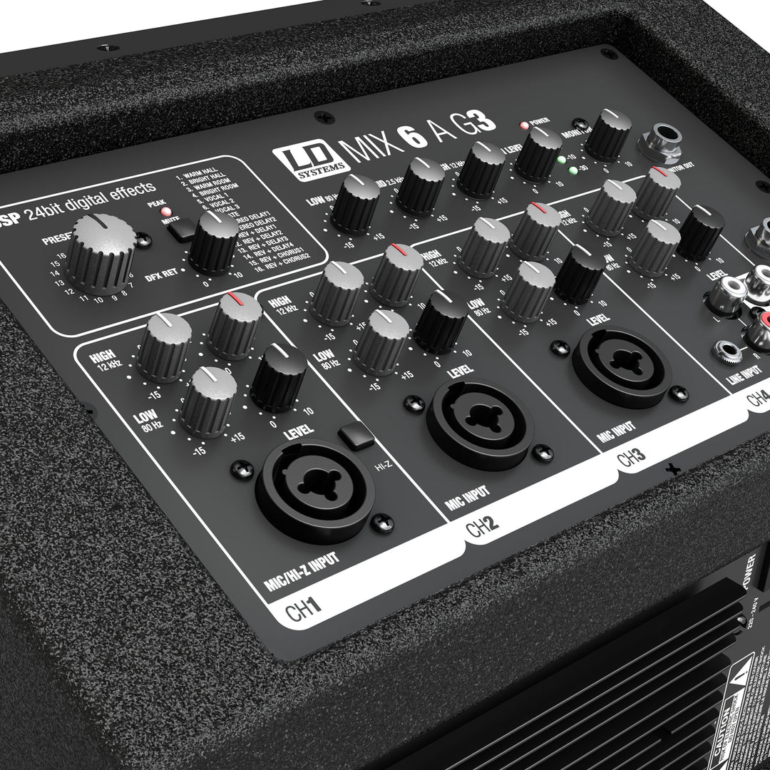 LD Systems MIX 6 A G3 - Aktiv 2-veis høyttaler med integrert 4-kanals mikser