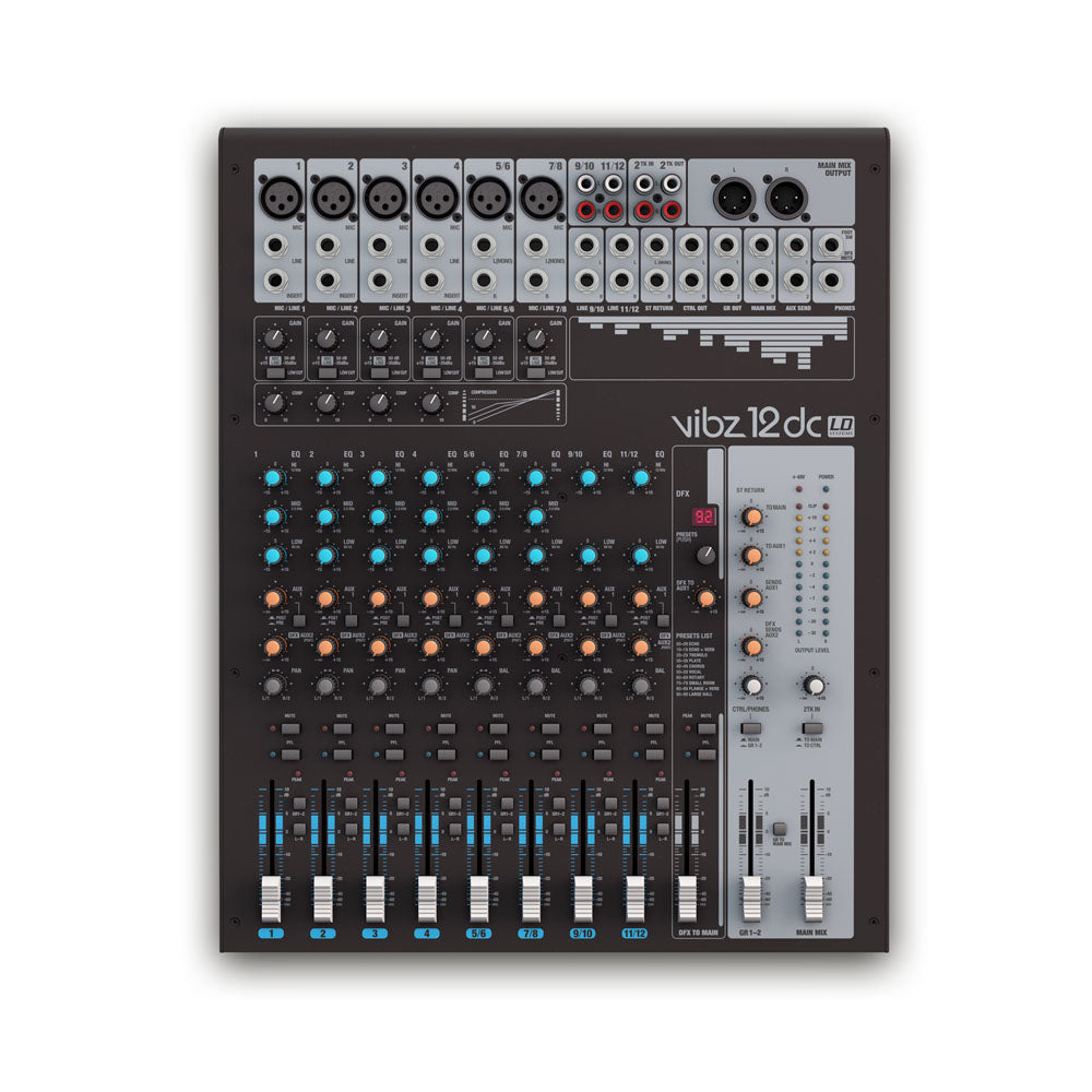 LD Systems VIBZ 12 DC - 12-kanals mixerpult med DFX og kompressor