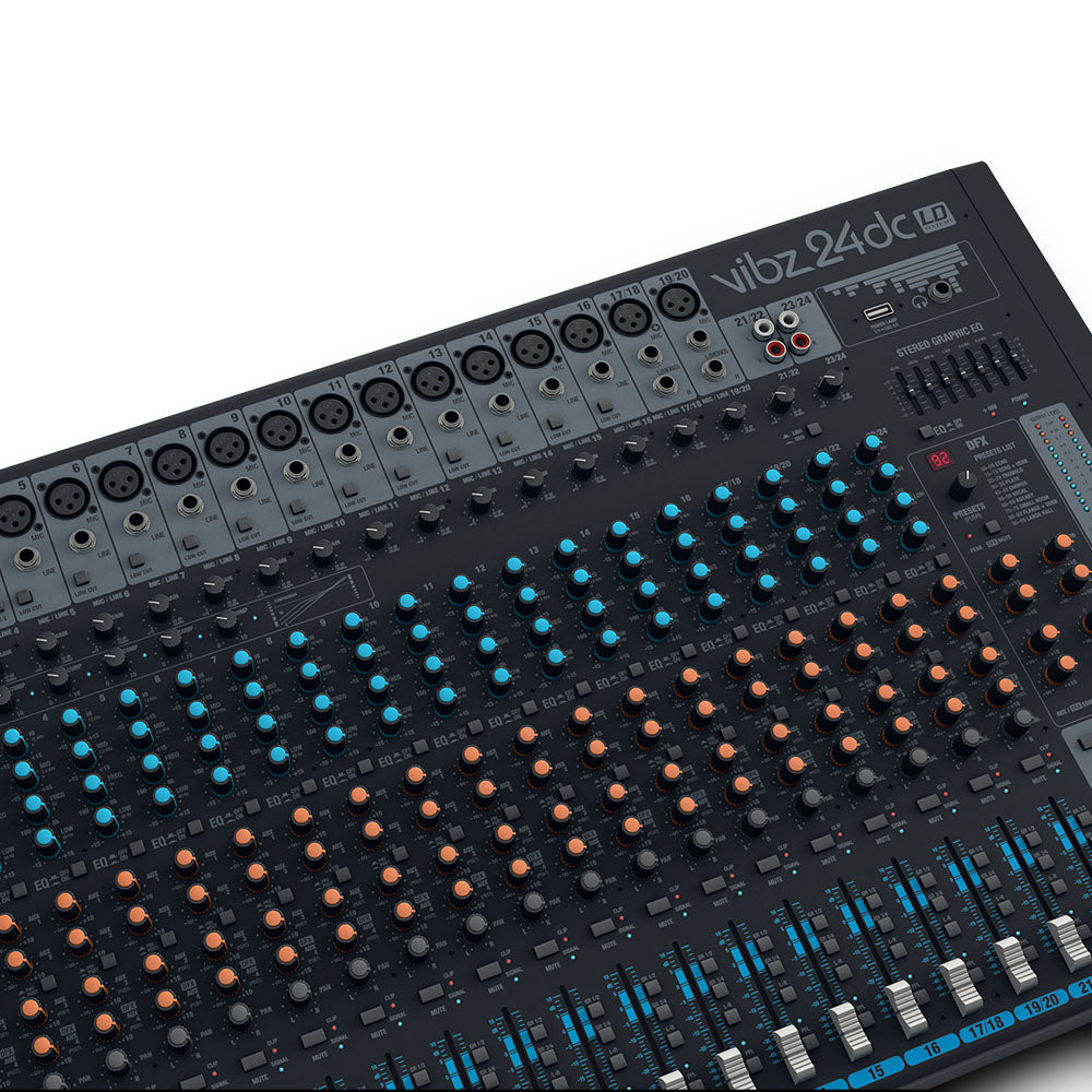 LD Systems VIBZ 24 DC - 24-kanals mixerpult med DFX og kompressor