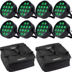 Marconi Polaris 12x12W RGBW PAR-lampe 8 stk. pakke med veske