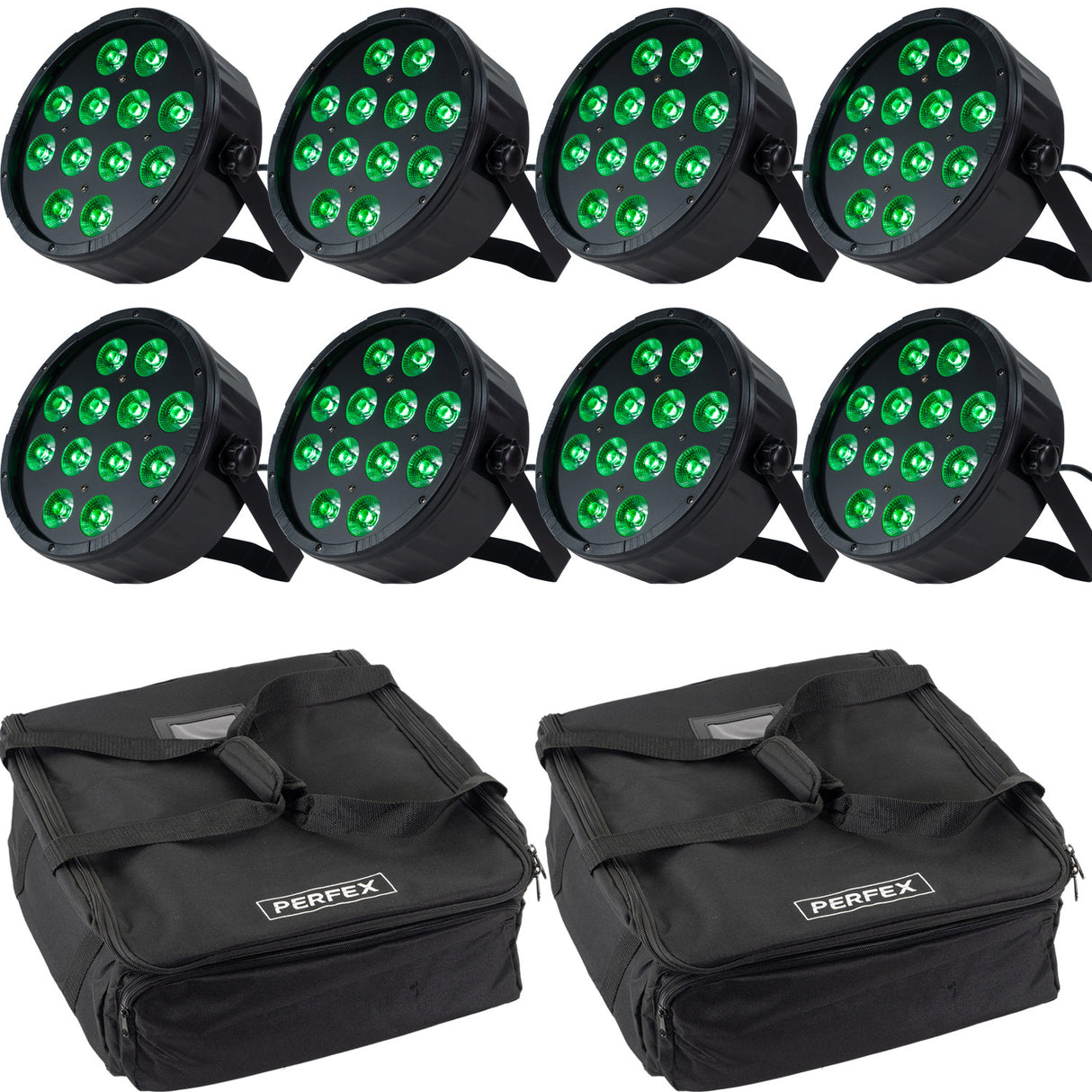 Marconi Polaris 12x12W RGBW Parlampe 8 stk. Bundle med bag.