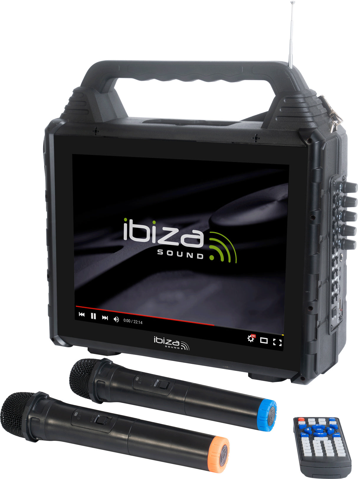Bærbart karaokesystem med skjerm og 2 mikrofoner