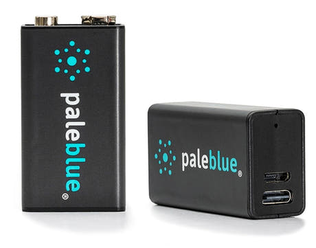 Pale Blue Li-Ion oppladbart 9 V-batteri, 2-pakning med 2x1 USB-C-kabel