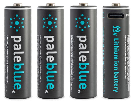 Pale Blue Li-Ion oppladbart AA-batteri, 4-pakning AA med 4x1-ladekabel USB-C