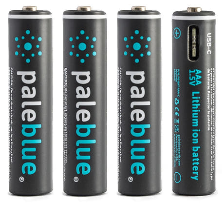 Pale Blue Li-Ion oppladbart AAA-batteri, 4-pakning AAA med 4x1-ladekabel USB-C