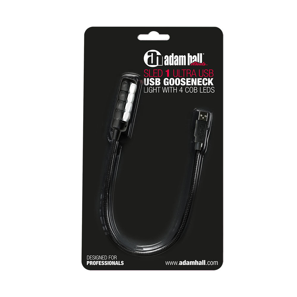 Adam Hall Stands SLED 1 ULTRA USB - svanehalslampe, USB-plugg, 4 COB-LED’er