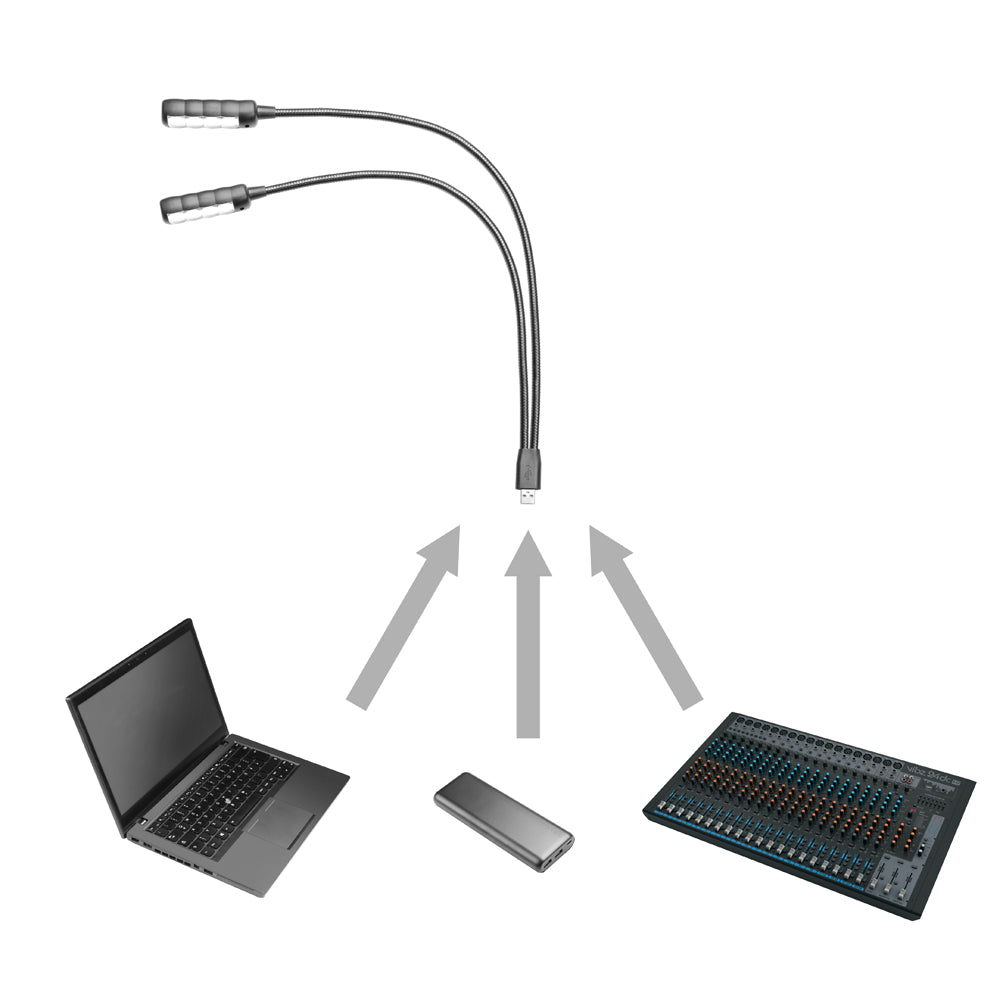 Adam Hall Stands SLED 2 ULTRA USB - LED-lampe med dobbel svanehals og USB-plugg