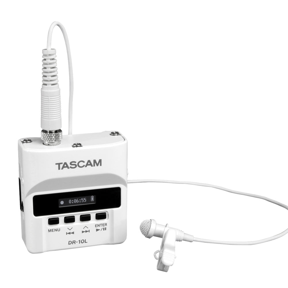 Tascam DR-10L opptaker med lavaliermikrofon, hvit