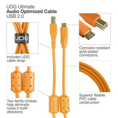 UDG Ultimate Audio-kabel USB 2.0 C-B Oransje Rett 1,5m