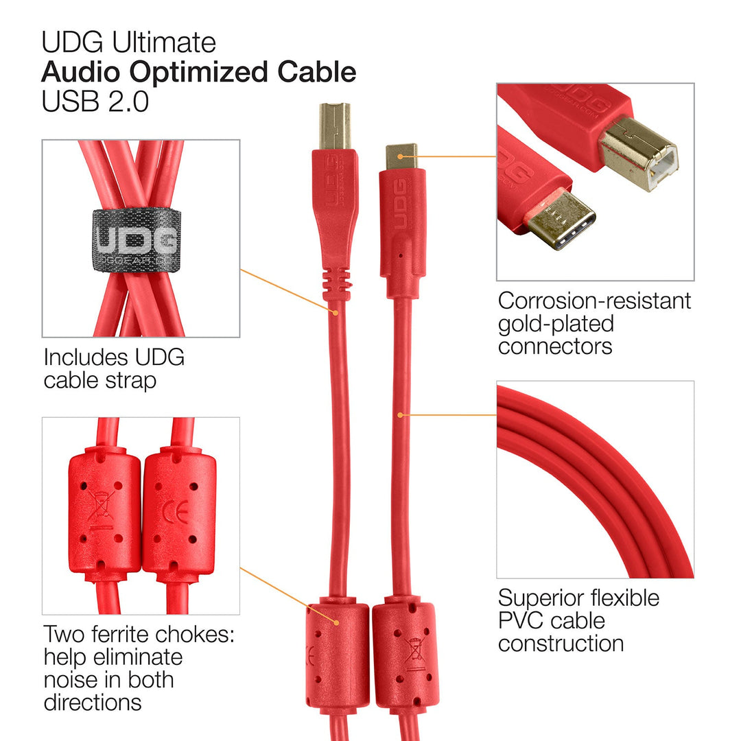 UDG Ultimate Audio-kabel USB 2.0 C-B Rød Rett 1,5m