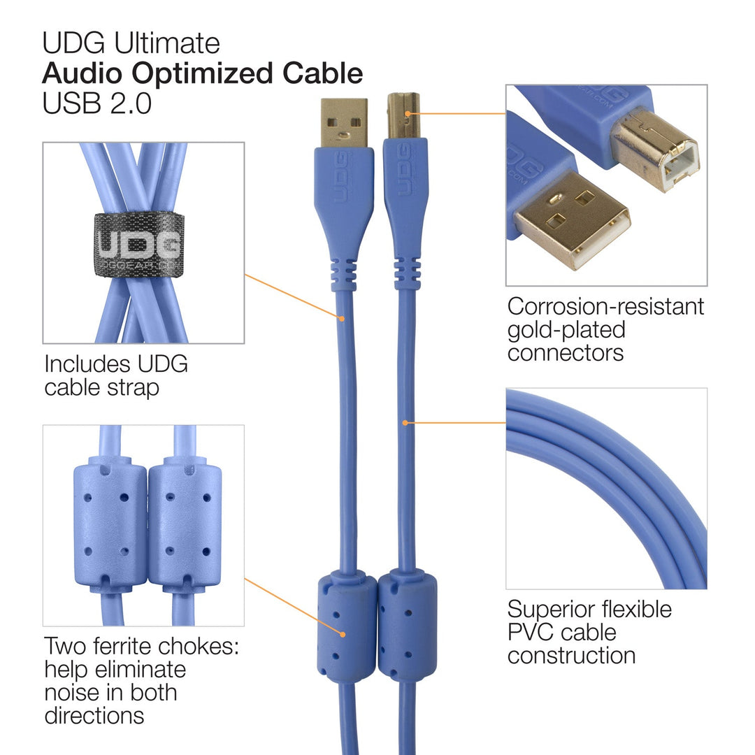UDG Ultimate Audio-kabel USB 2.0 A-B Blå Vinklet 3m