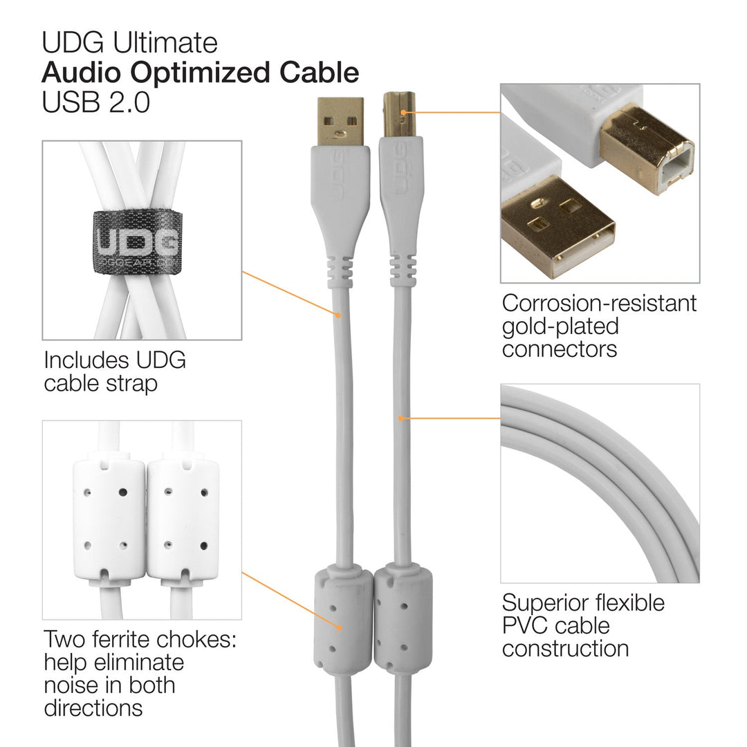 UDG Ultimate Audio-kabel USB 2.0 A-B Hvit Rett 2m