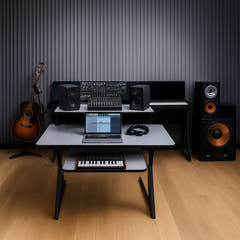 Studiebord med hyller og uttrekk til keyboard (120 cm)
