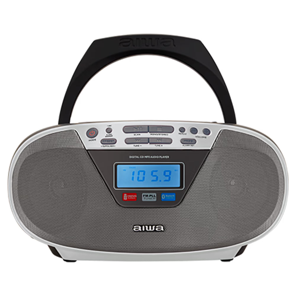 AIWA CDT-200 Boombox – CD, Bluetooth, USB og FM-radio, sølv