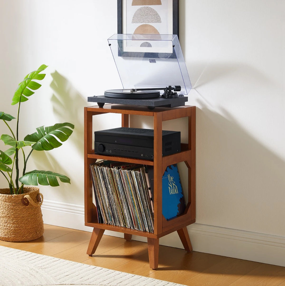 Crosley Asheville Small Platespillerbord med vinyloppbevaring – Walnut