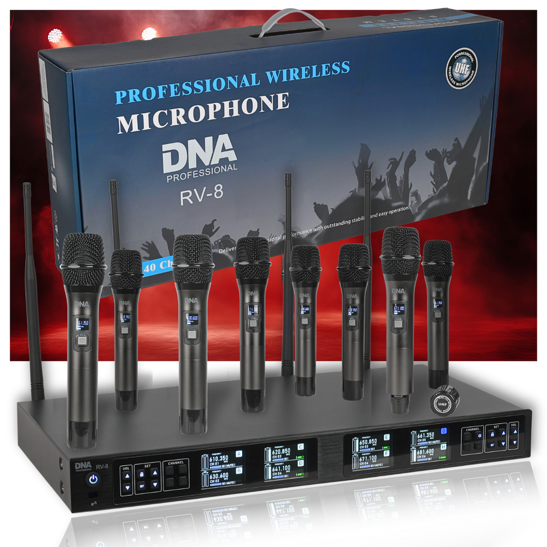 DNA RV-8 Trådløst UHF Mikrofoner Sett med 8 Håndholdte Mikrofoner