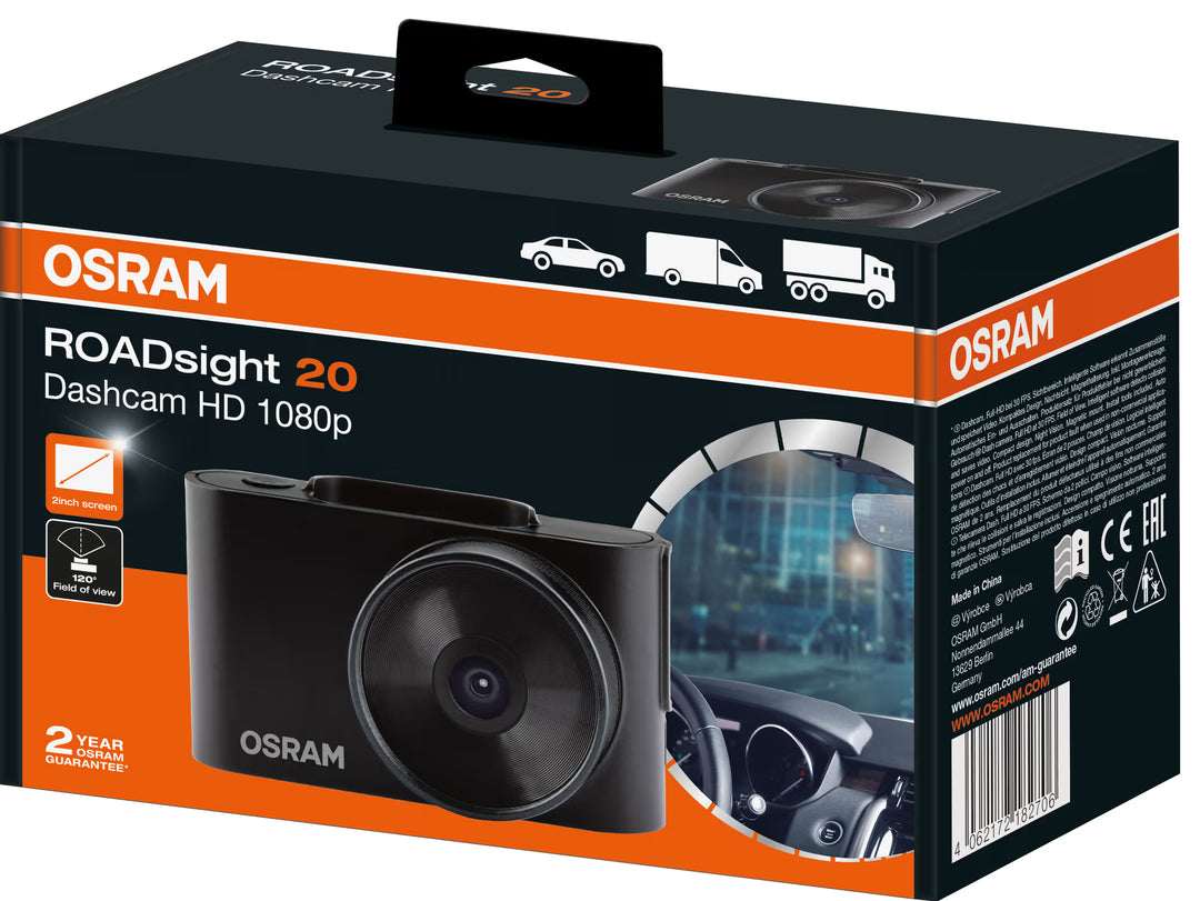 OSRAM ROADsight 20 bilkamera – Full HD 1080p dashbordkamera med 120° vidvinkel