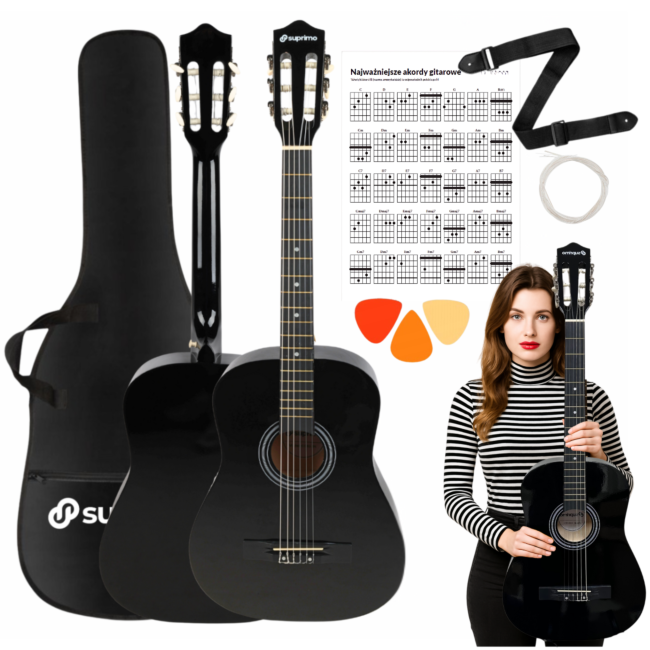 Suprimo CGS2 BK Klassisk guitarsæt 4/4, Sort