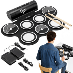 V-TONE RD7 Elektronisk Trommesett – Roll-Up Drum Kit med 7 Pads, Pedaler og Høyttalere