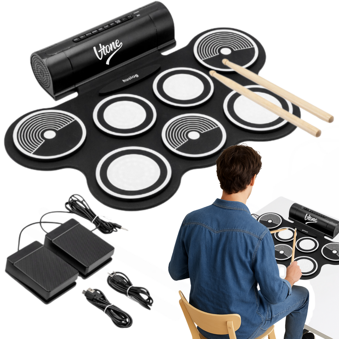 V-TONE RD7 Elektronisk Trommesett – Roll-Up Drum Kit med 7 Pads, Pedaler og Høyttalere