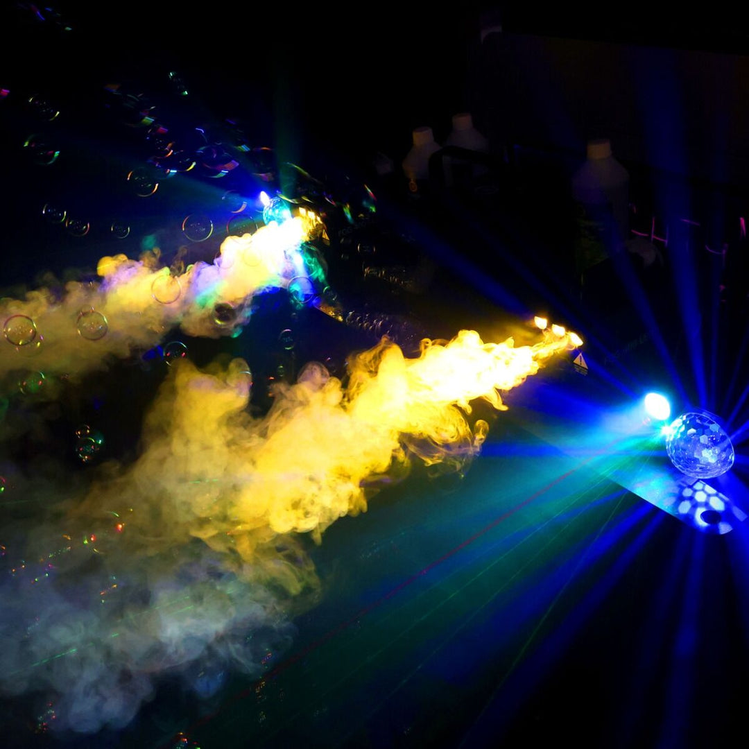 Light4Me GIG SET 2 Festpakke – Røykmaskin, Boblemaskine & 4-i-1 Lyseffekt