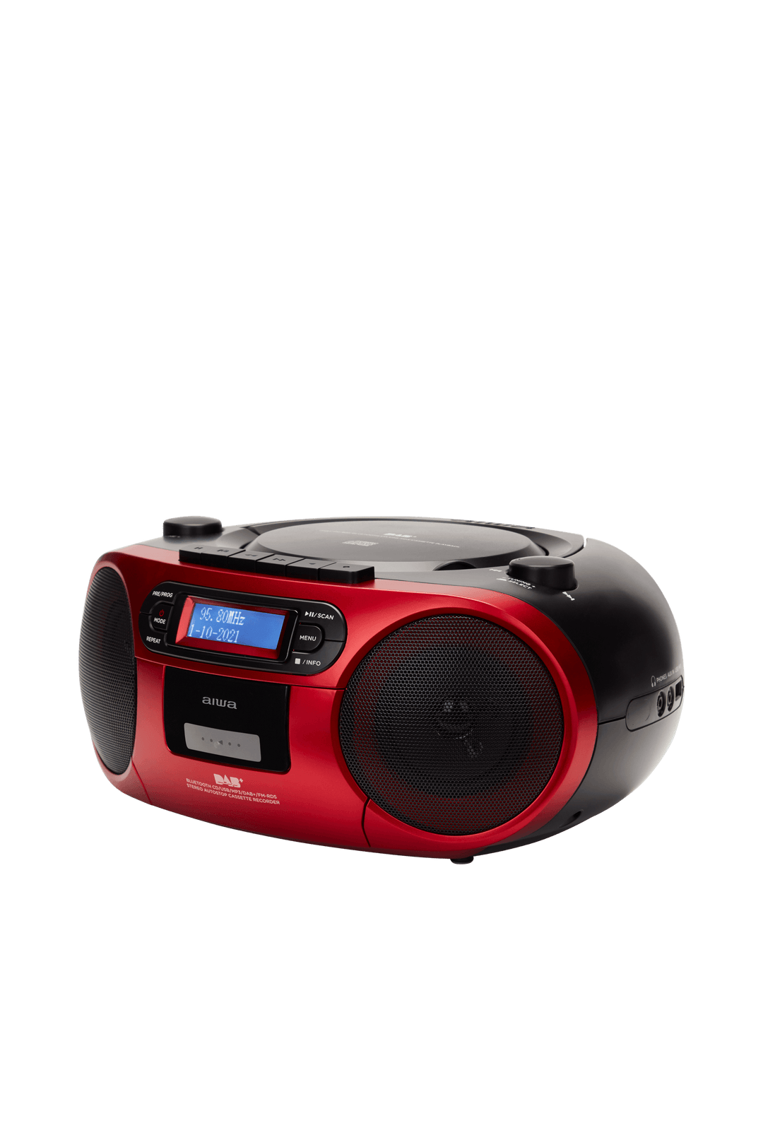 AIWA RC-300 Boombox med CD, kassett, DAB+, Bluetooth og USB, rød